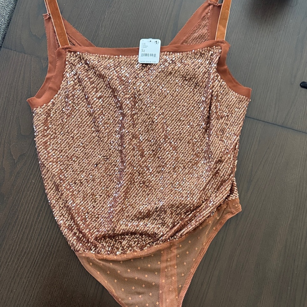Freepeople- Sequin Bodysuit in Copper; NWT